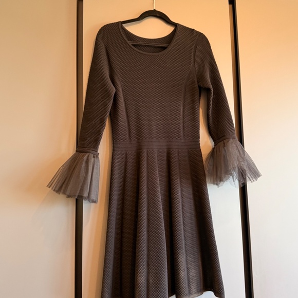 Black Knit Cocktail Dress with Chiffon Sleeve - Picture 4 of 4